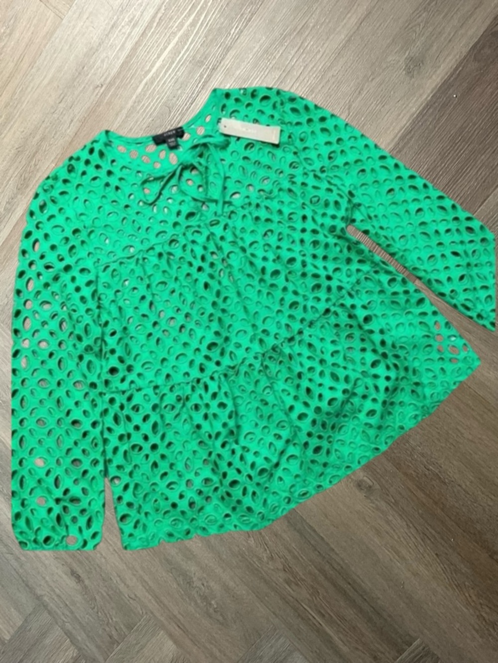 NWT J.Crew Eyelet Bow Tiered Preppy Classic Boho Blouse Top Womens XXS Green